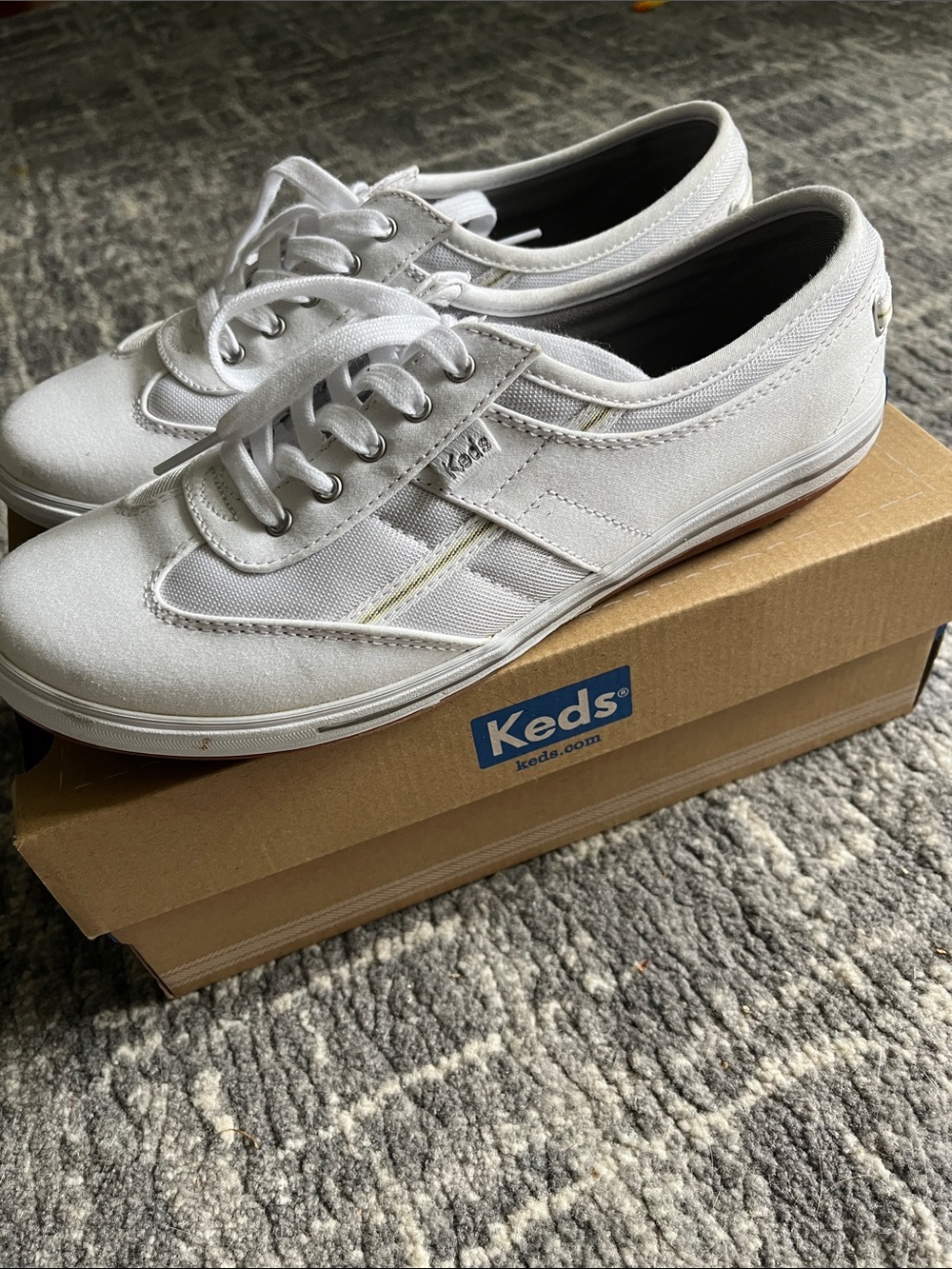 Keds White Low-Top Canvas Sneakers with Subtle Stitch Detail